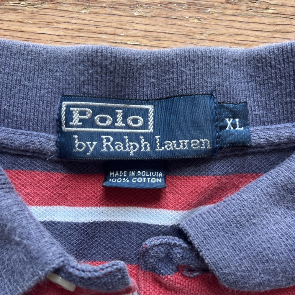 Vtg Polo Ralph Lauren Polo Shirt Men's XL Red Blue Striped Pony Bolivia - Picture 3 of 6